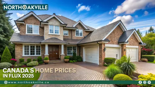 Luxury detached home in North Oakville with landscaped front yard, highlighting Canada’s home prices in flux for 2025.